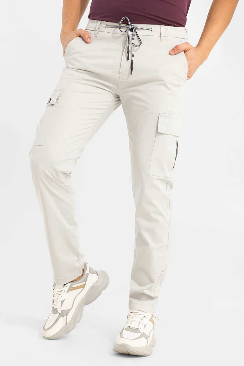 Buy Online|Spykar Men Light Grey Cotton Tapered Fit Ankle Length Mid Rise Cargo  Pant